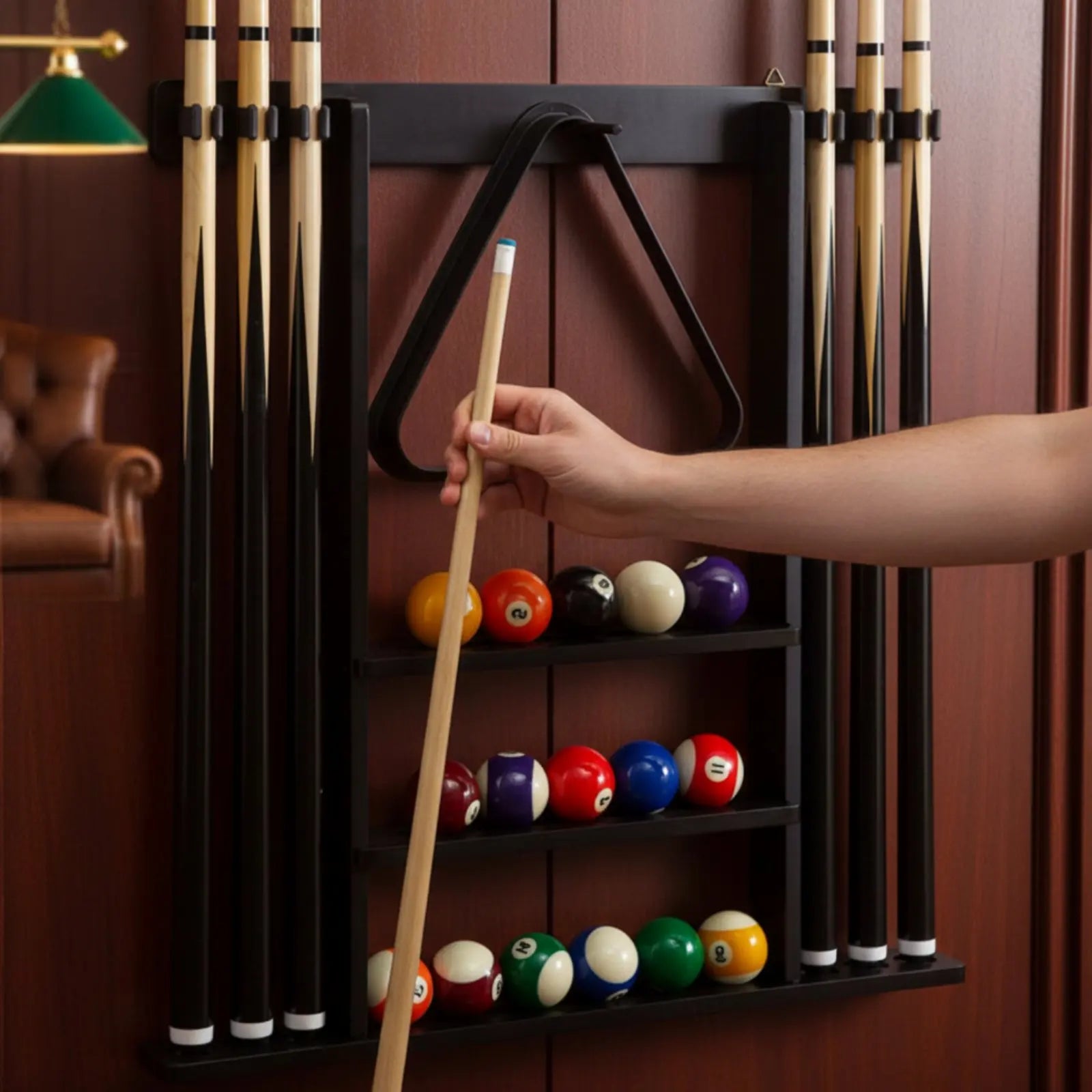 Billiard Cue Rack Black Finish Billiard Cue Stand Game Furniture Easy to Install Sports Storage Scratch Protection for Club Room