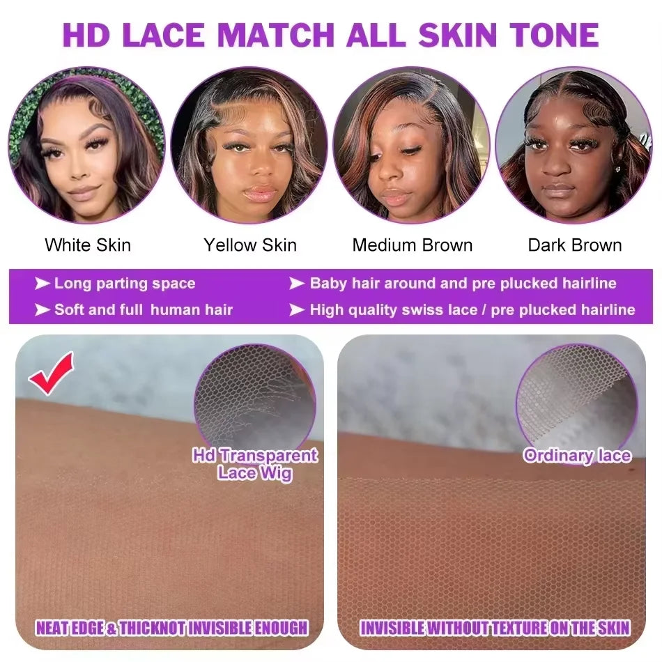 FB30 Bone Straight Human Hair 13x4 HD Transparent Lace Front Wig Brazilian Human Hair Pre Plucked Bleached Knots Glueless Wig For Black Women No Shed No Tangle 30 40 Inch