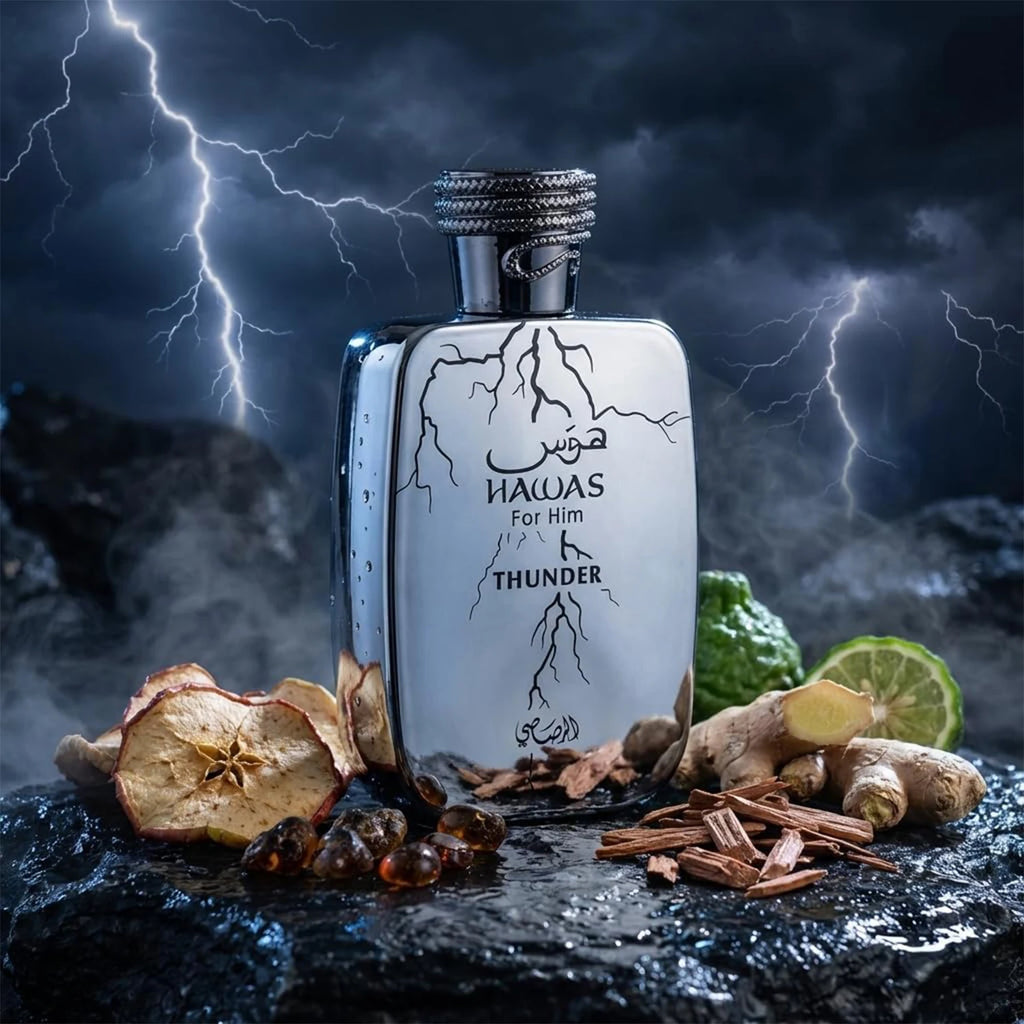 Rasasi Hawas Thunder for Him Eau de Parfum Spray – Fresh Aquatic & Aromatic Woody Scent, Long-Lasting Masculine Fragrance, Perfect Gift, 3.4 fl oz / 100 ml