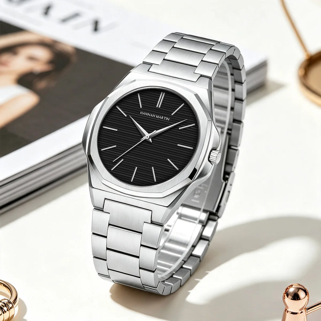 Women Gift Watch 40mm Dial Lightweight Case Leather&Stainless Steel Japanese Movement Waterproof Clock Hannah Martin 1 Set Watch