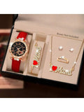 Mother's Day Ladies Watch 6pcs Ladies Fashionable Casual Quartz Watch And Minimalist & Fashionable Five Petals Flower Necklace
