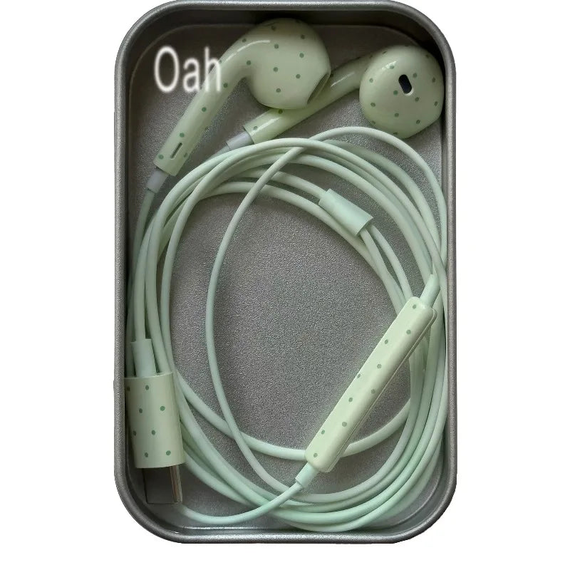Oah Polka Dot Wired Earphones ABS Material Type-C/Lightning Dynamic Hifi Wired Earphones Digital Audio Headphones Gifts