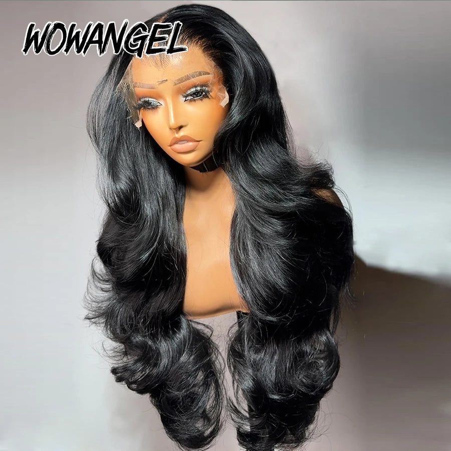Wow Angel Body Wave Jet Black 250% 13x6 HD Lace Full Frontal Human Hair Wigs SkinLike HD Lace Front Wigs Pre Plucked for Women