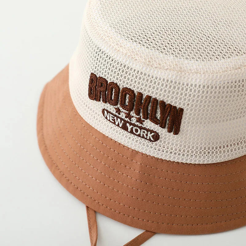 Letter Embroidered Baby Sun Hat Summer Mesh Breathable Boys Girls Fisherman Cap Fashion Patchwork Kids Panama Bucket Hats