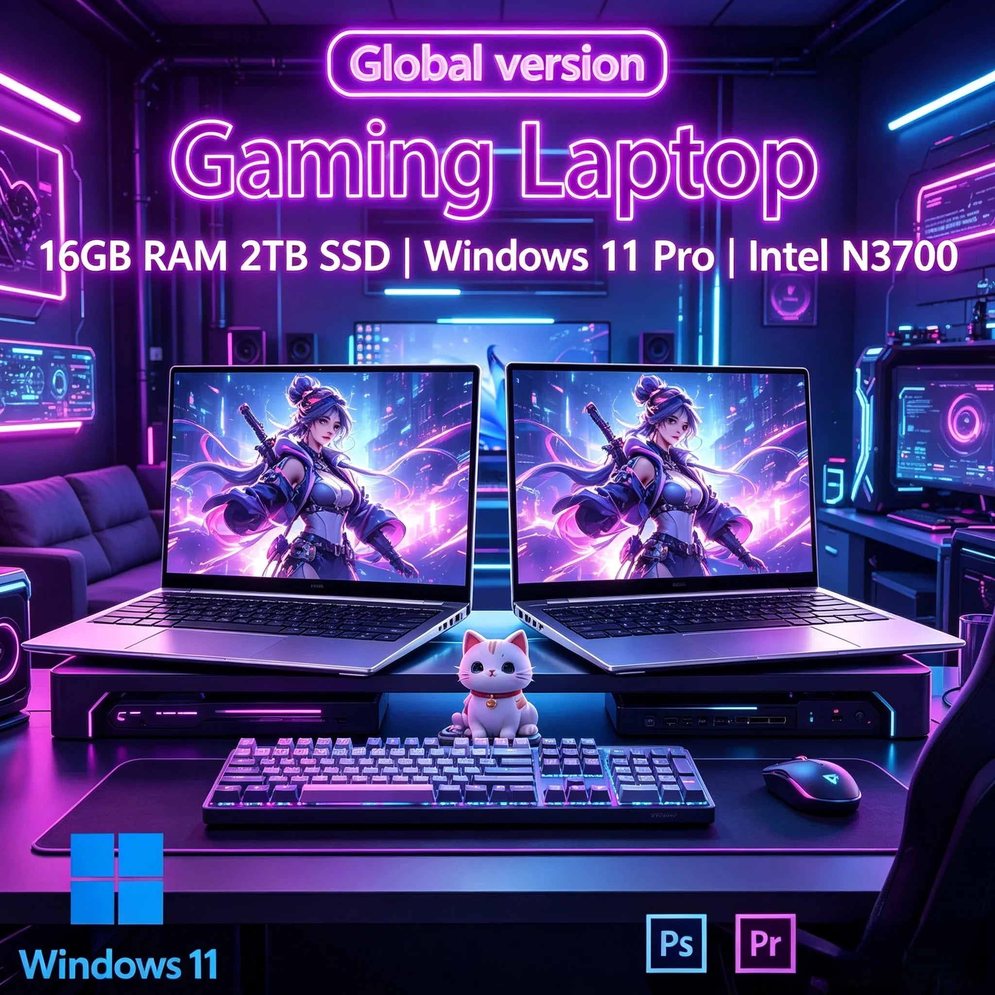 New Arrival Leisure Slim Laptop 16GB RAM 2TB SSD Intel N3700 Chip Full HD Display Home Entertainment PC