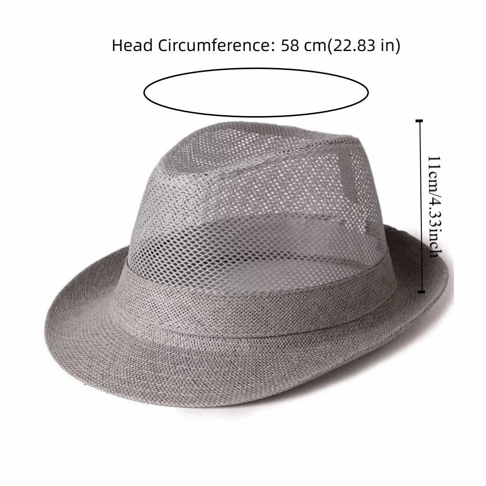 Breathable Mesh Top Hat Lightweight Rolled Brim Hollow Sun Hat Solid Color Sun Protection Beach Jazz Cap Outdoor Activities