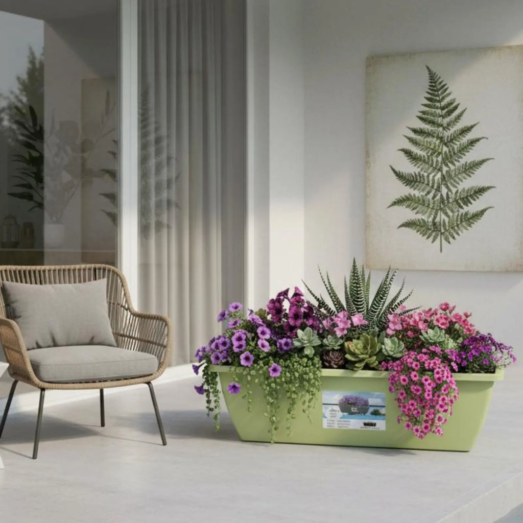 Long Plastic Vegetable Planter Weather Resistant Automatic-Watering Flower Pot Rectangular Planter Integrated Drainage Tray