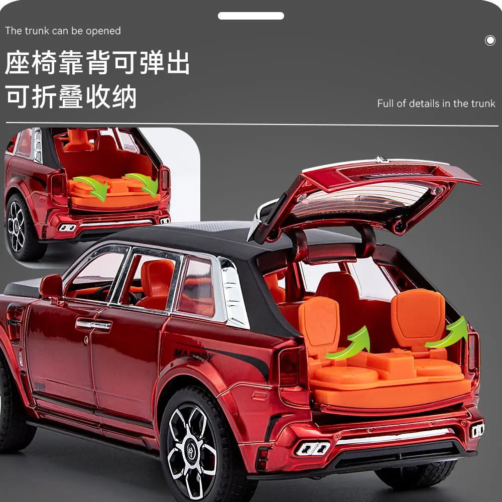 1:24 Rolls Royce Cullinan Mansory Alloy SUV Six Open Parts Four Wheel Shock Steering Light Sound Desktop Display Gift
