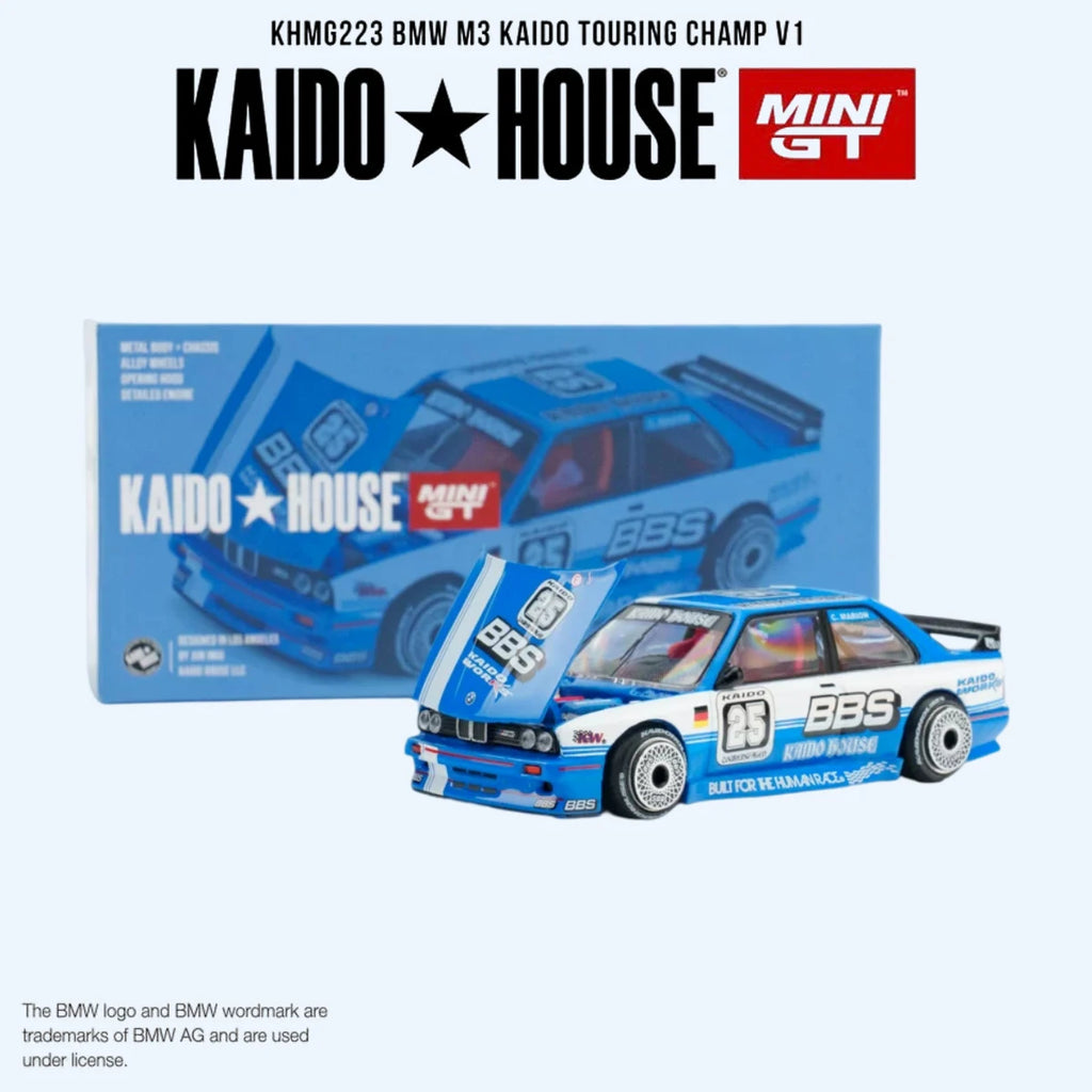 Kaido House x MINI GT 1:64 BMW M3 E30 "BBS #25" Blue/White Diecast Car Model(Openable Hood) #KHMG223 In Stock Fast Ship