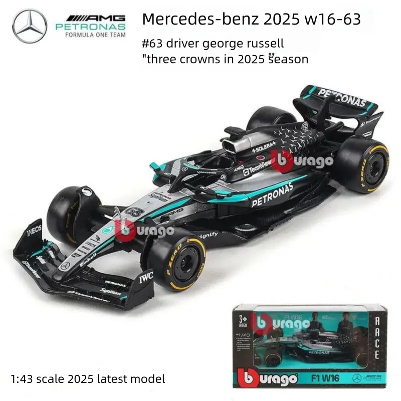 Bburago 1:43 Scale Mercedes-AMG F1 W15 W16 Formula 1 Racing Car Diecast Alloy Model Simulation Vehicle Collectible Gift for Kids