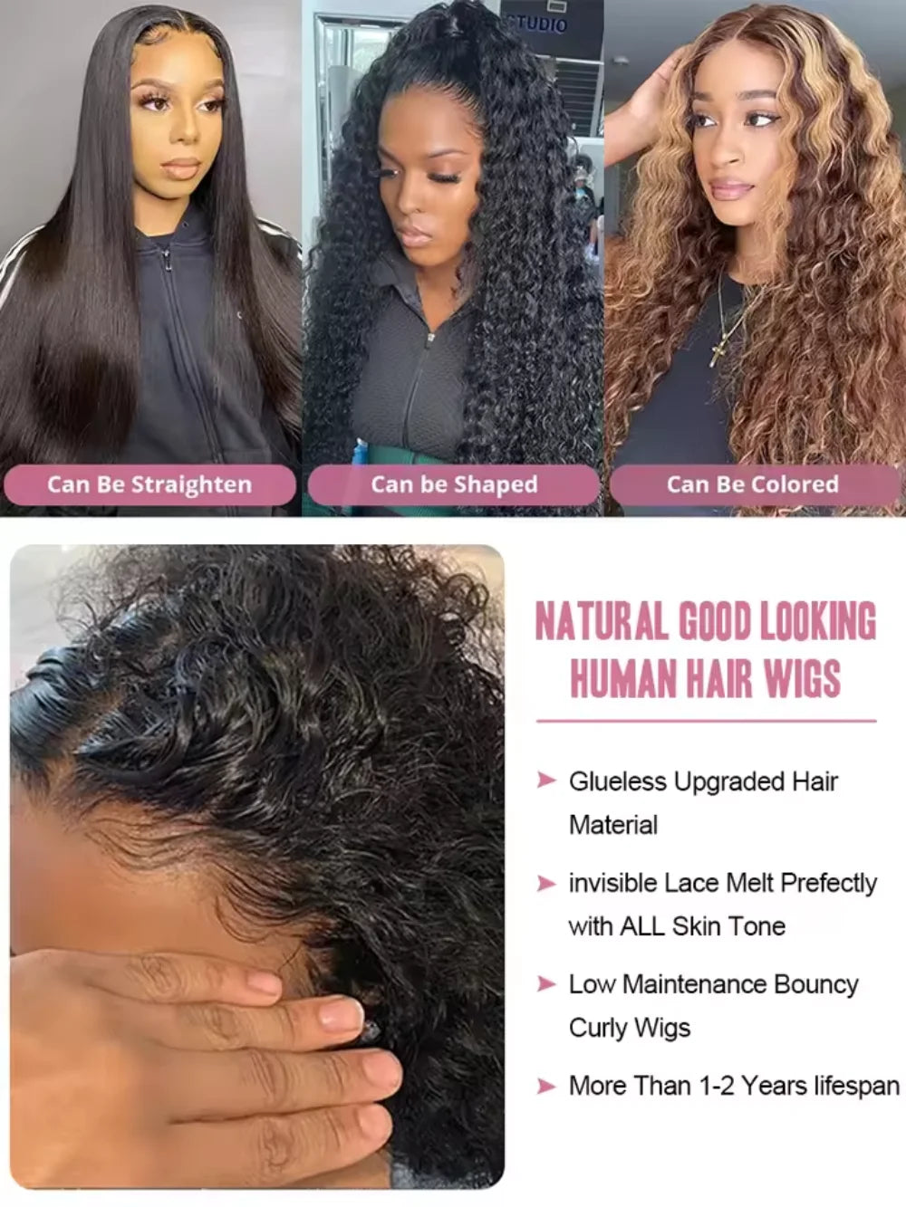 220% Density Natural Deep Wave Wig Long Inch 13x6 HD Transparent Lace Frontal Wig Brazilian Pre Plucked Remy Human Hair For Womenman Hair For Women