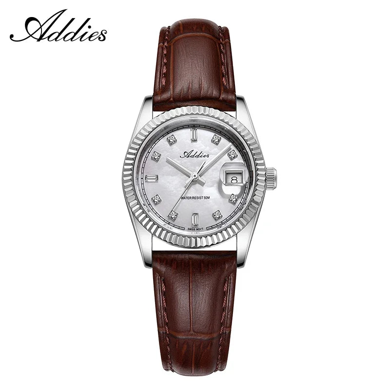 Addies 585 Quartz Woman's Watch 28mm High Quality Sapphire Glass 50m Waterproof Dive Stainless Steel Business Ladies Watches