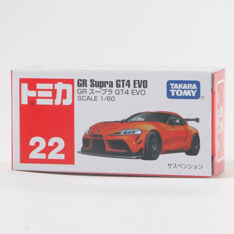 Tomica No.22 Toyota GR Supra GT4 EVO Alloy Racing Car Diecast Model With Working Suspension Kids Collectible Gift