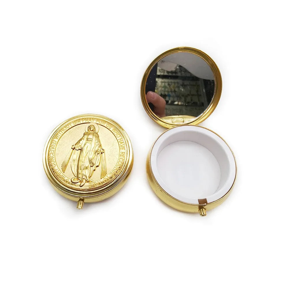 Retro Religious Jewelry Box Round Zinc Alloy Saint Benedict Jewelry Box Elegant Jewelry Storage Box Travel Storage