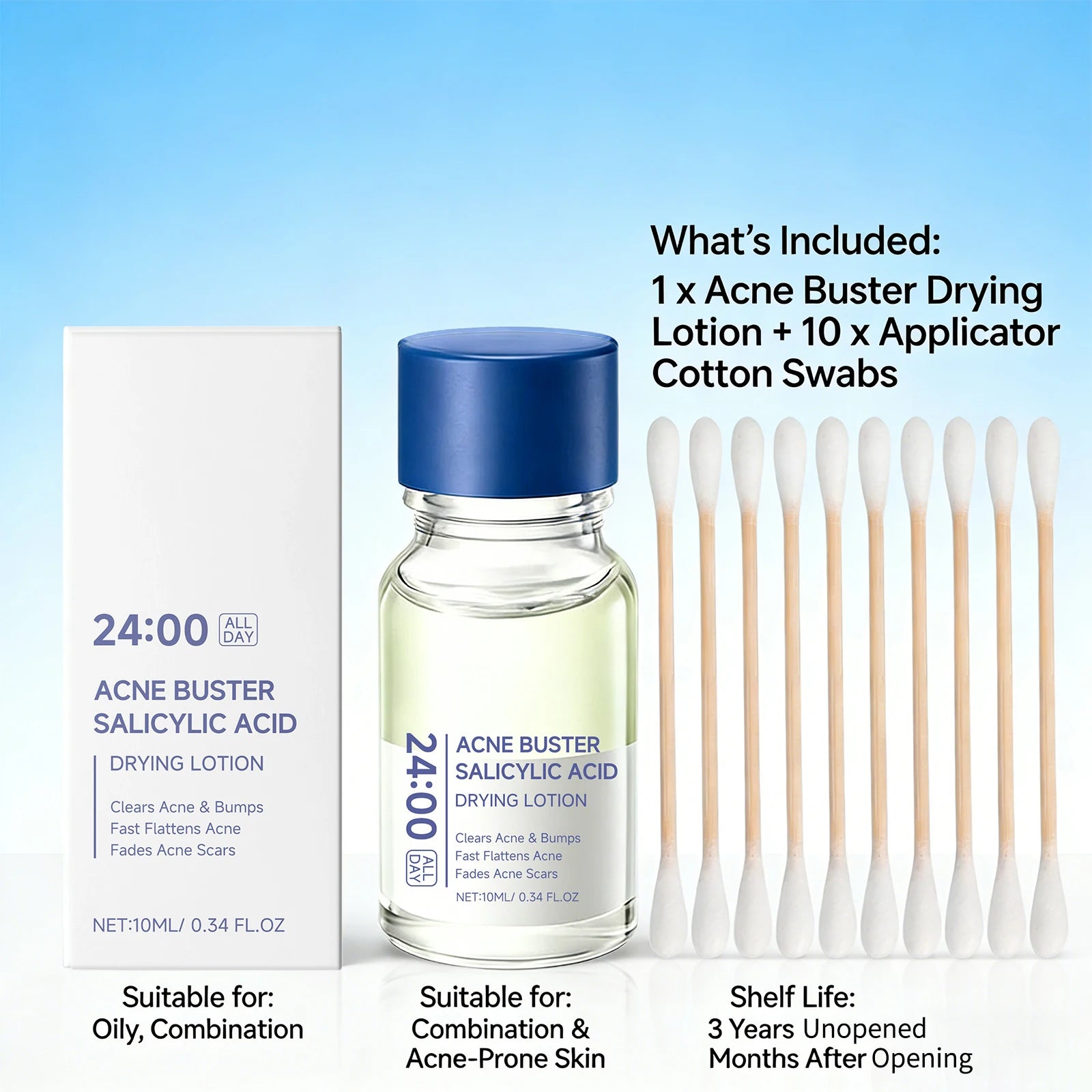 Salicylic Acid Drying Lotion Face Serum with Cotton Swab– Reduce Pimples & Breakouts Fade Acne Scars Minimize Pores Skin Renewal