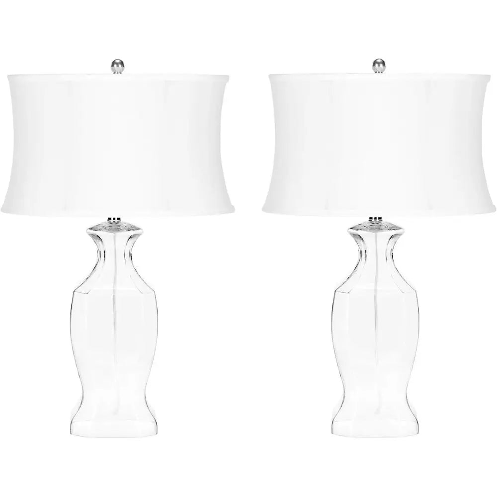 Clear Glass 28-inch Table Lamp Set for Bedroom, Living Room, and Office Desk with 2 LED Bulbs