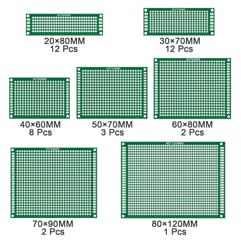 AUKENIEN 7 Values 40pcs Double Sided PCB Kit 2x8 3x7 4x6 5x7 6x8 7x9 8x12 Prototype Board For Arduino DIY Soldering