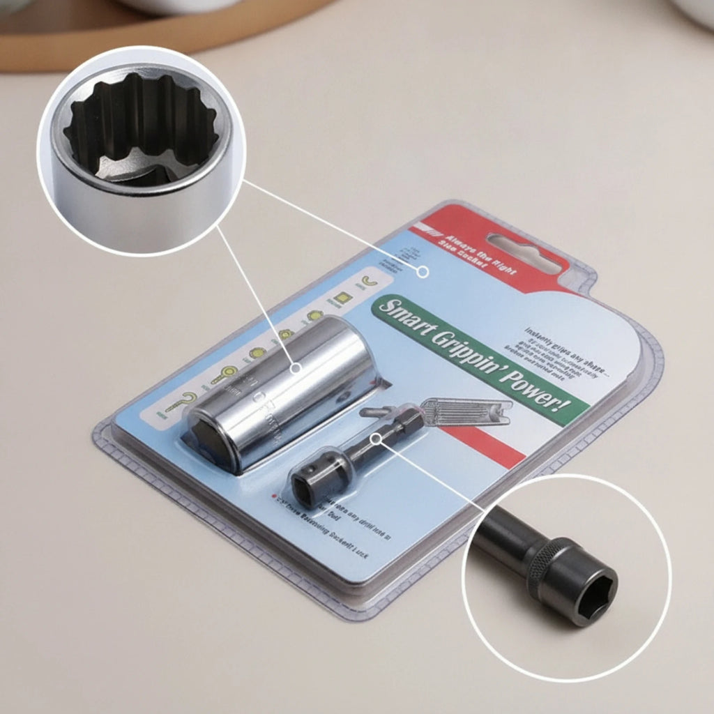 2 Pieces Socket Adapter with Extension Rod Chrome-Finished Socket Adapter Tool Accessory Hex-Shank Multi-Point for Mechanics