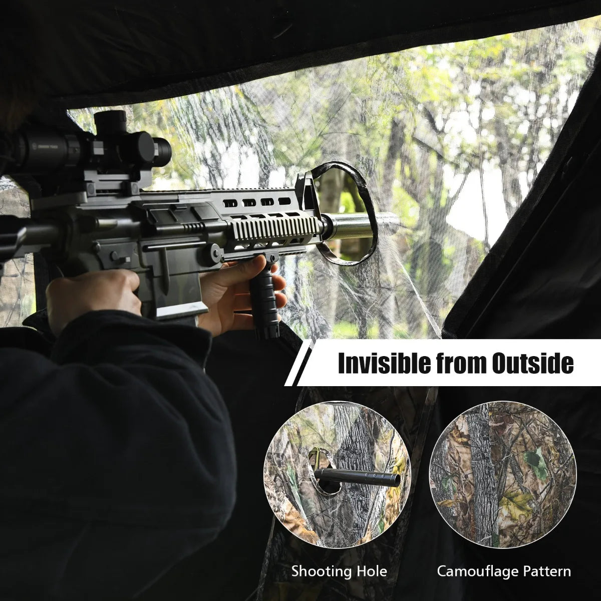 Portable Hunting Blind with Ground Stakes and Tie-Downs for Deer and Antelope, Outdoor Concealment Shelter for Field Hunting