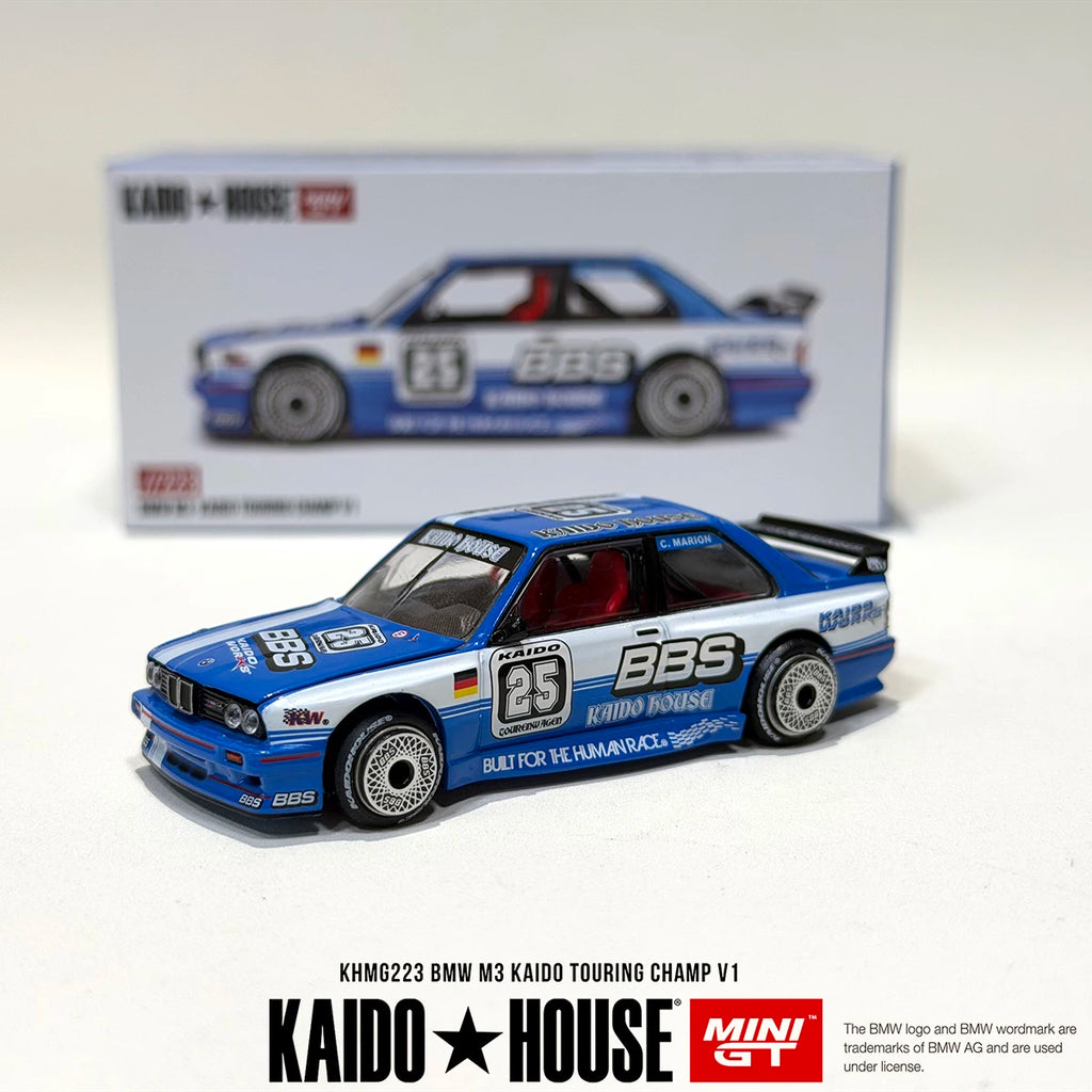 Kaido House x MINI GT 1:64 BMW M3 E30 "BBS #25" Blue/White Diecast Car Model(Openable Hood) #KHMG223 In Stock Fast Ship
