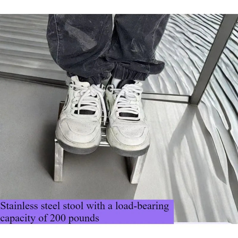 Stainless steel stool Small stool Thickened low stool Load-bearing 100kg Bath foot pedal Quartet antique stainless steel stool