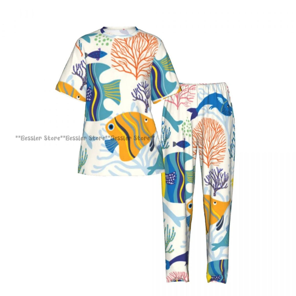 Women's Colorful Fish short sleeve trousers casual pajamas set