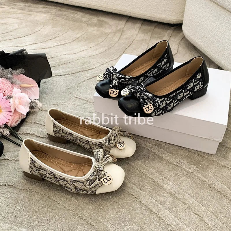 Comfortable French Womens Single Shoes for Women Sexy Style Square Head Embroidery Skirt Low Heels Small Fragrant Bean Shoes