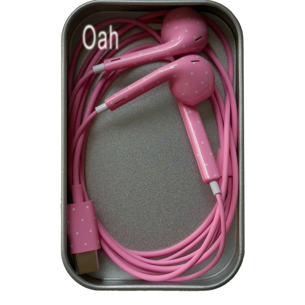 Oah Polka Dot Wired Earphones ABS Material Type-C/Lightning Dynamic Hifi Wired Earphones Digital Audio Headphones Gifts