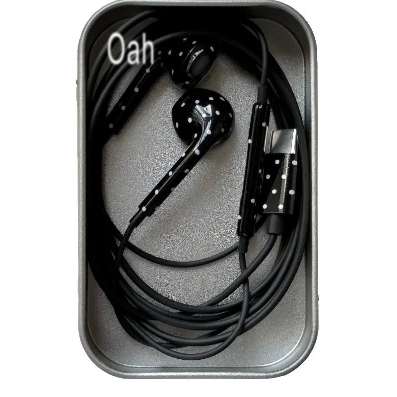 Oah Polka Dot Wired Earphones ABS Material Type-C/Lightning Dynamic Hifi Wired Earphones Digital Audio Headphones Gifts