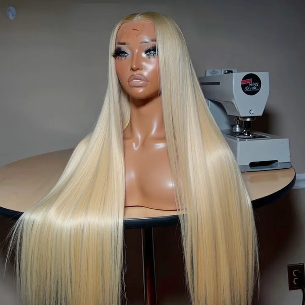 200% Density 30 inch 613 Blonde 13x4 HD Lace Front Human Hair Wigs Preplucked Brazilian Straight Glueless Lace Fontal Wigs Women