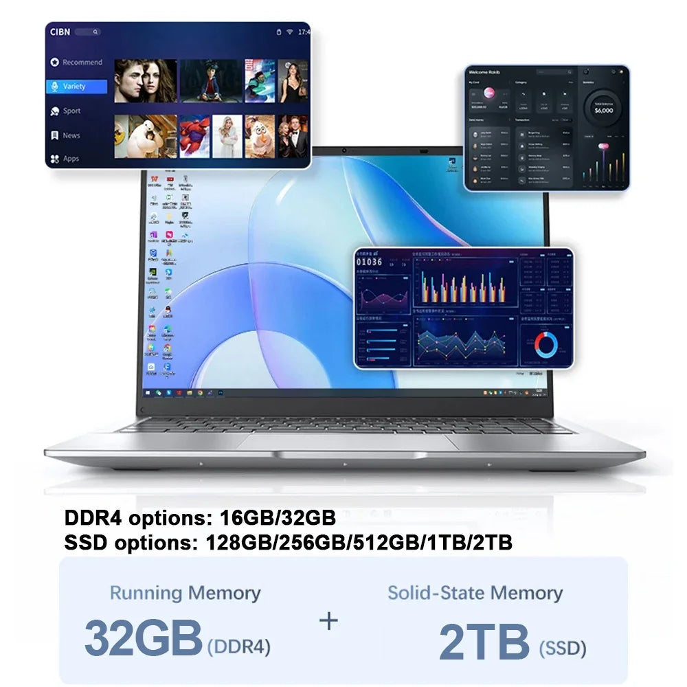 Powerful Dual Chip 14.1 Inch Portable Laptop 2026 Win11 I7-8650U I9-9900 2TB SSD Study Business Notebook