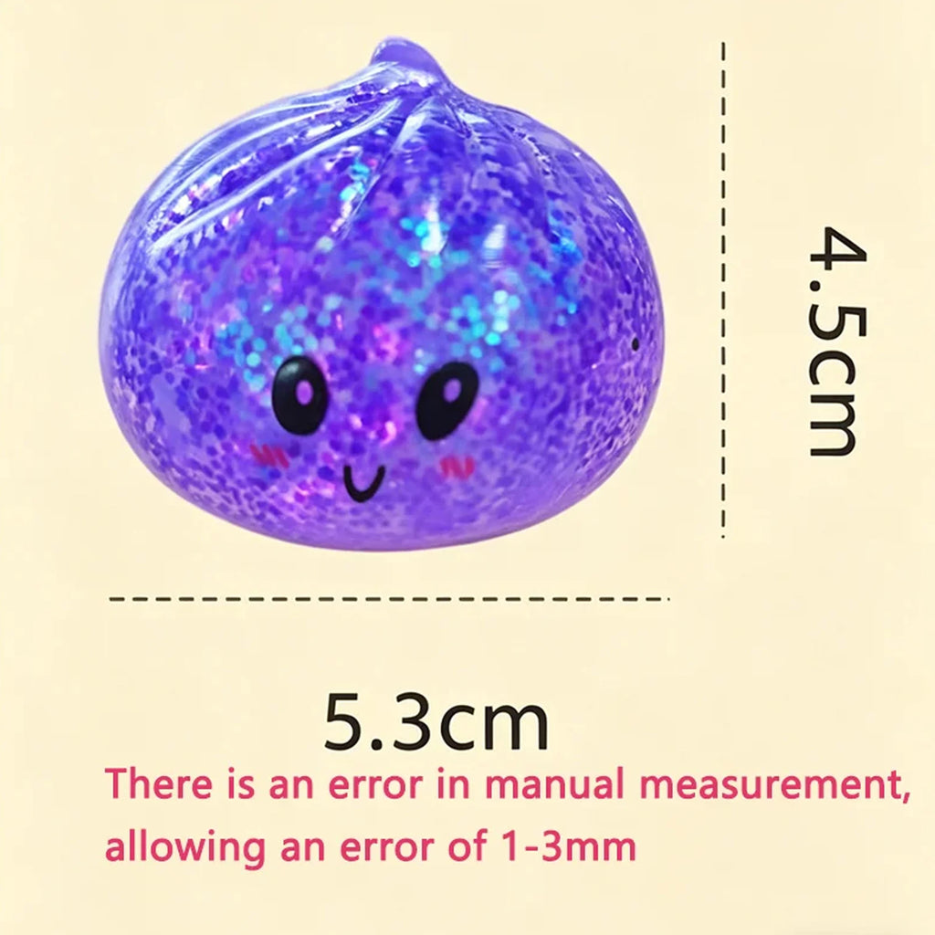 New Glitter Dumpling Squishy Sparkle Bead Steamed Bun Squeeze Toy Stress Relief Sensory Fidget Toy with Box for Adults Office