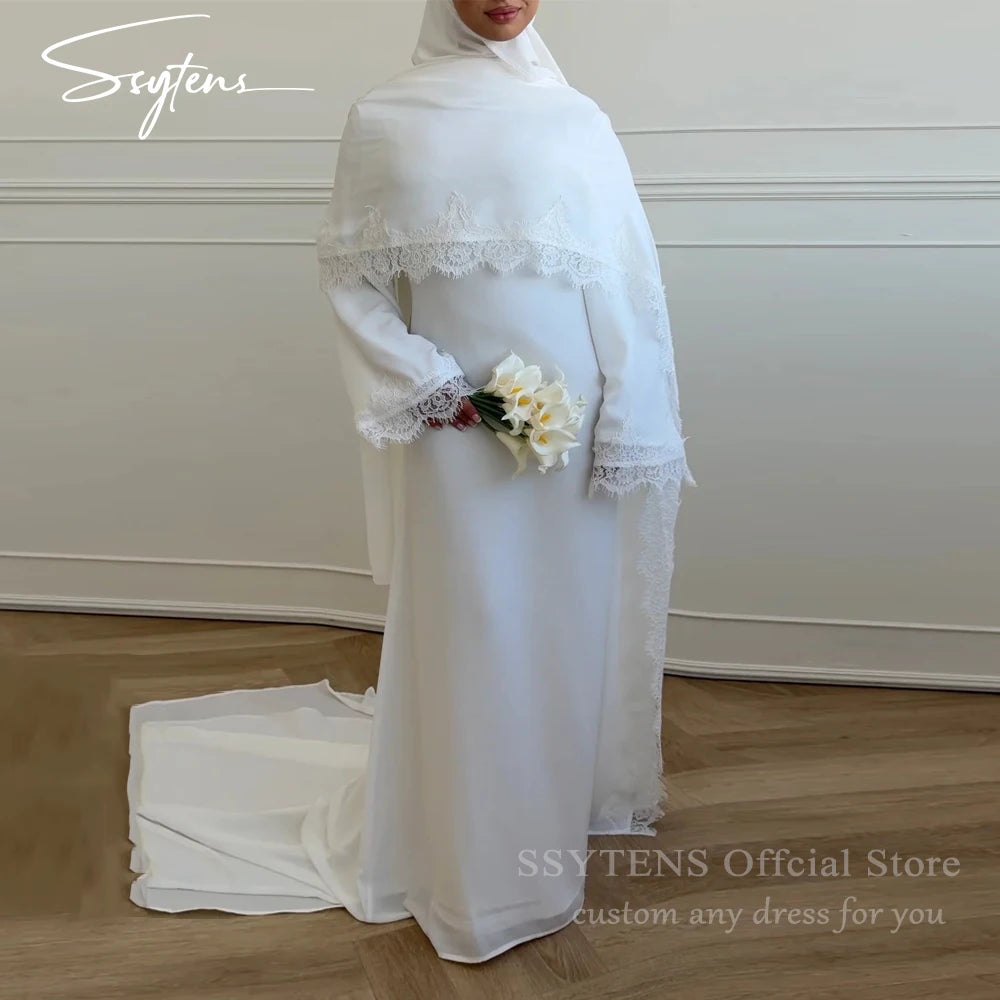 SSYTENS Elegant Modest Wedding Dresses Formal Event Lace Long Sleeve Bride Gowns Button Bride Dress Customized Vestido De Novia