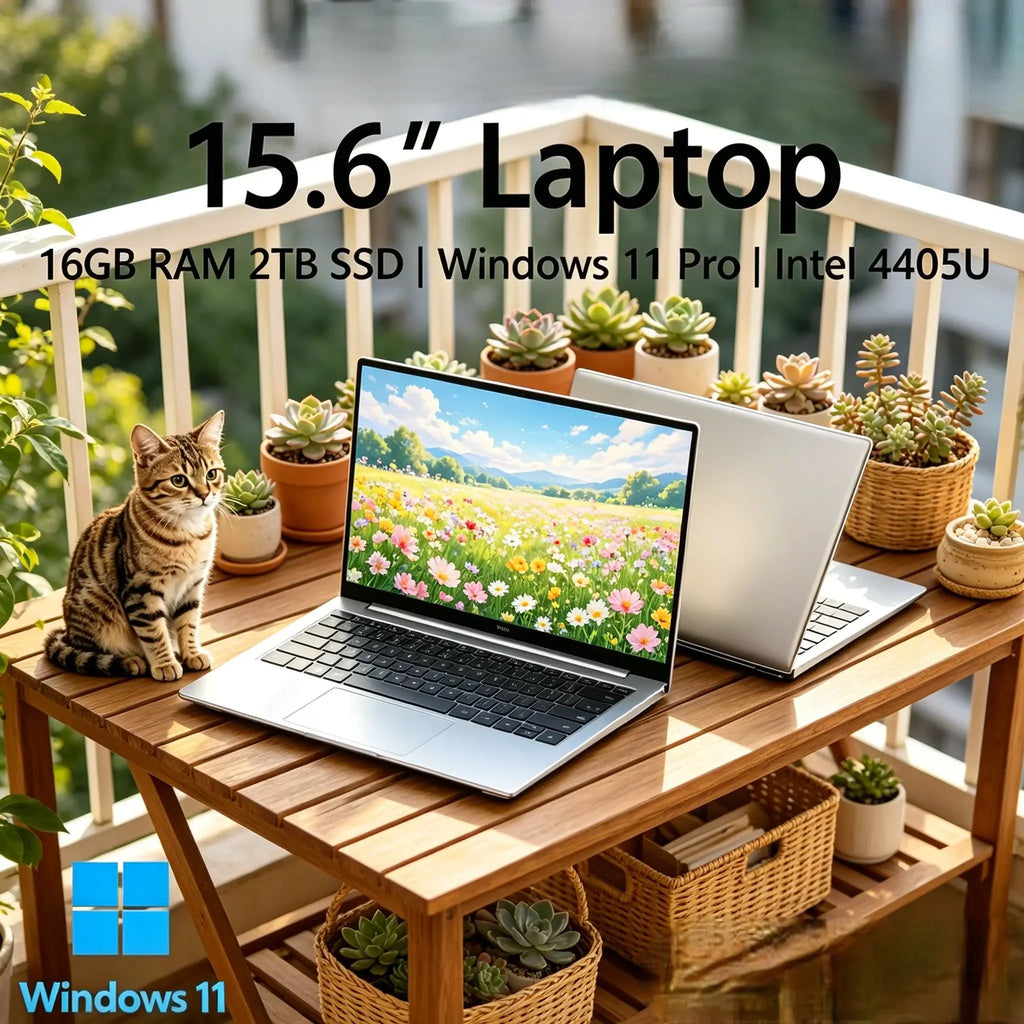 2026 New 15.6" Ultra‑Slim Laptop, Intel 4405U, Windows 11 Pro, 16GB RAM, 2TB SSD, 1080P FHD for Office & Study