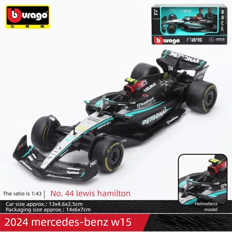 Bburago 1:43 Scale Mercedes-AMG F1 W15 W16 Formula 1 Racing Car Diecast Alloy Model Simulation Vehicle Collectible Gift for Kids