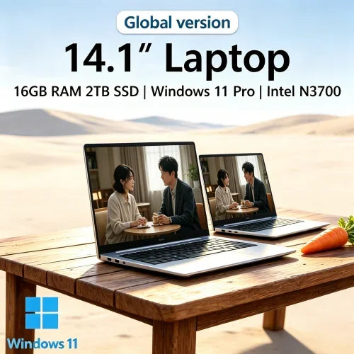 2026 Ethereal Compact 14.1'' Hyperslim Laptop 16GB RAM 2TB SSD Intel N3700 1080P Screen Windows 11 Pro Erudite Leisure