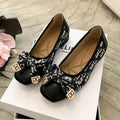 Comfortable French Womens Single Shoes for Women Sexy Style Square Head Embroidery Skirt Low Heels Small Fragrant Bean Shoes