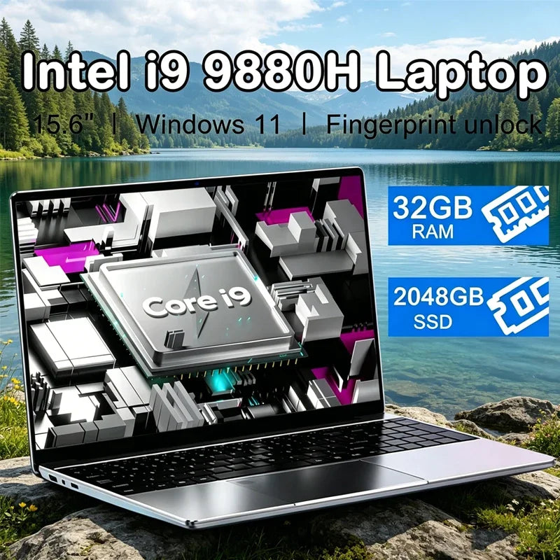 New 15.6 " Laptop Intel Core I9-9880H 32GB RAM 2TB SSD Ultra Slim Gaming Laptop 1920*1080 Windows 11 Office Study Home Use