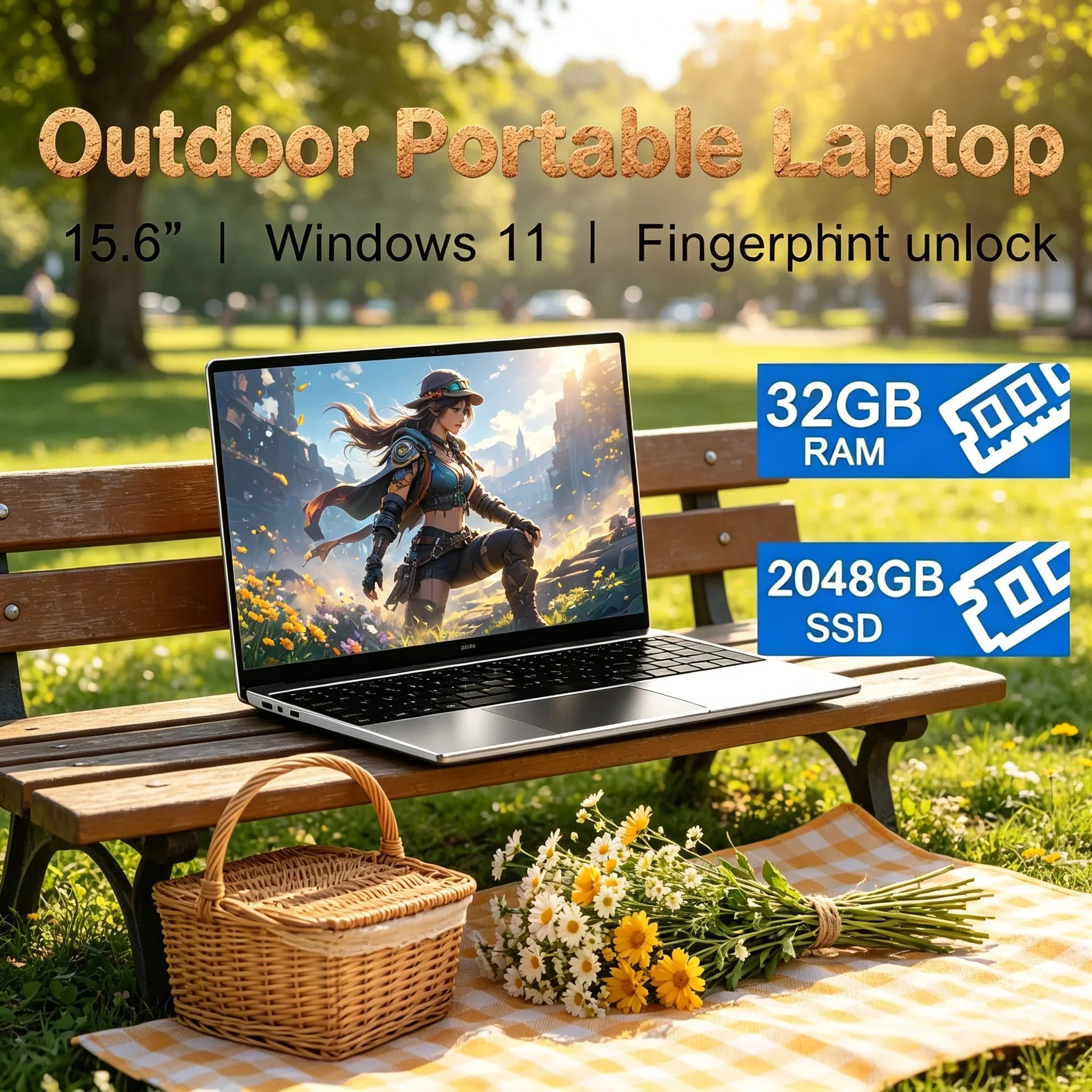 Portable Thin Gaming Laptop Full HD 1080P Display Core I9 32GB Large RAM Mass Storage Home Office Computer