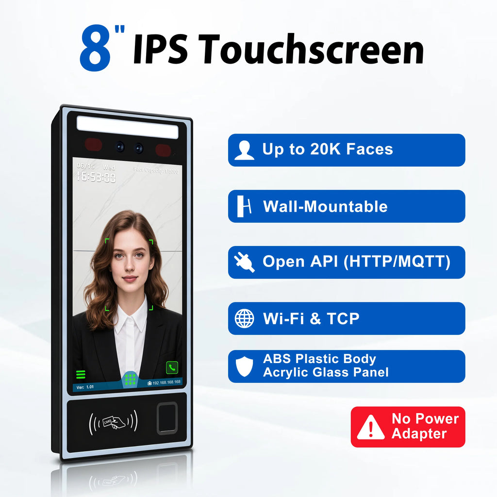 8" Multi-Biometric Access Control & Attendance Terminal - Face Fingerprint Palm Vein, WiFi 4G TCP/IP