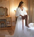 White Bridal Dresses Sheer Tulle Robe Front Split Pregnancy Maternity Robe Customized Wedding Bride Boudoir Sleepwear Nightwear