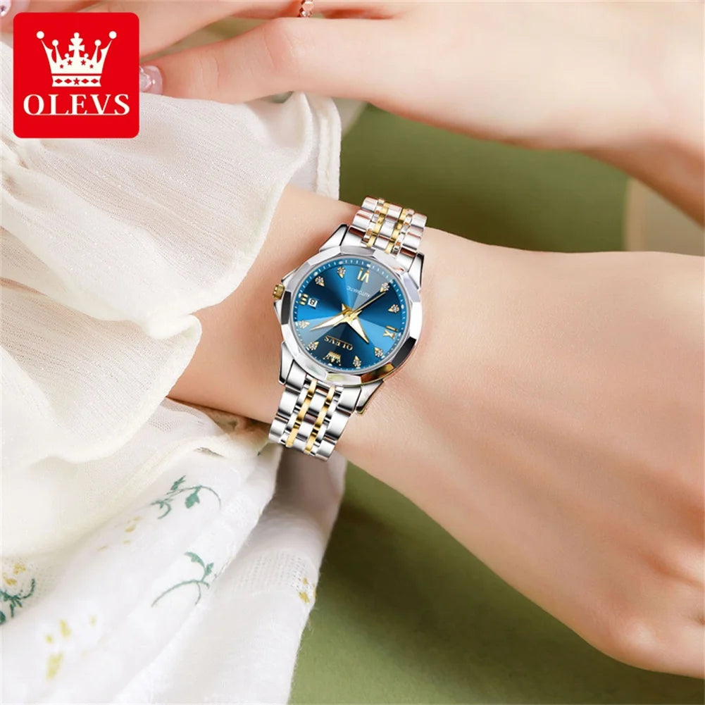 OLEVS Women's Watches Trend Elegant Sparkling Shining Diamond Scale Original Automatic Mechanical Wristwatch for Lady Waterproof