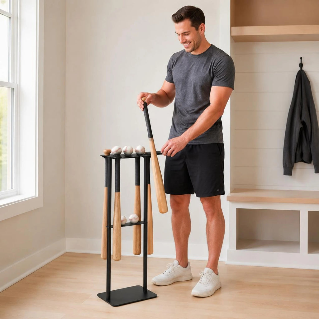 Metal Baseball Display Rack Mobile Baseball Club Storage Rack Floor Club Holder Free Standing Space Saving for Home Gym
