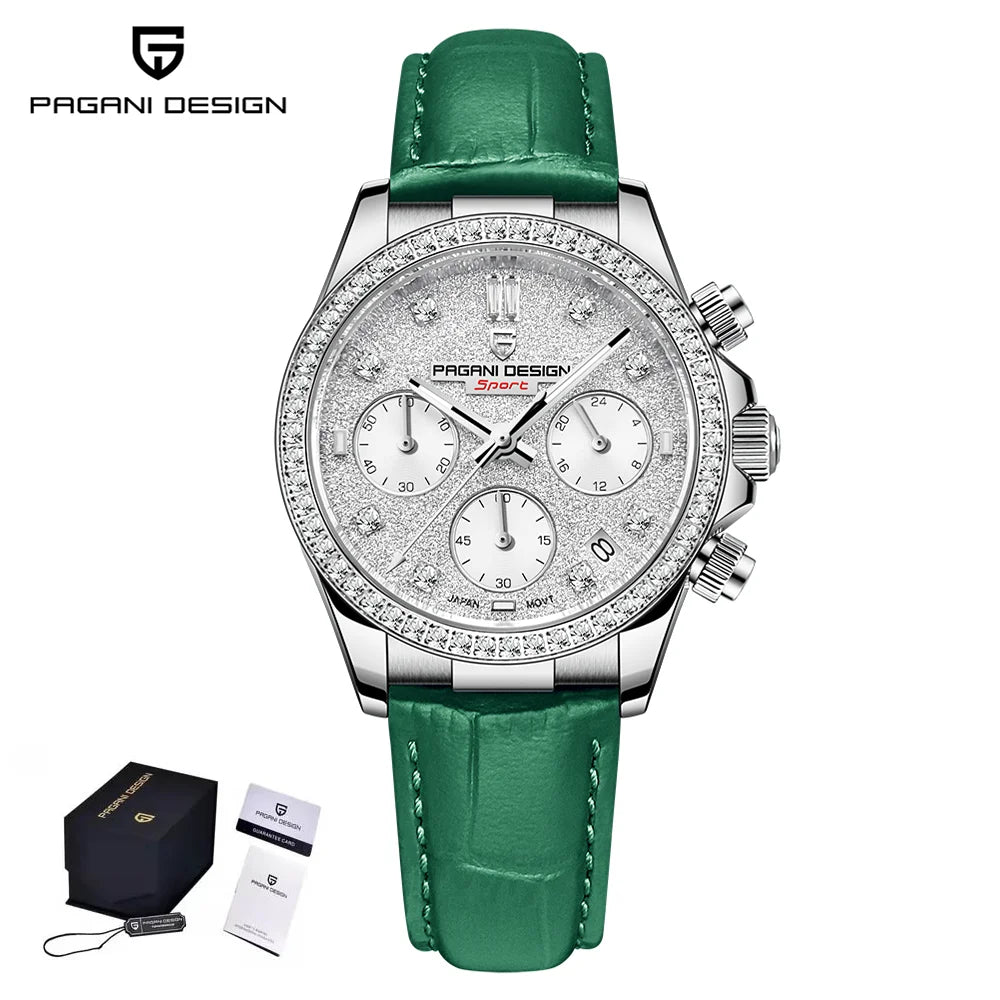 PAGANI DESIGN Women's Chronograph Quartz Watch Rose Gold Luxury Sapphire Stainless Steel Sport Elegant Women's Watch+Gift Box