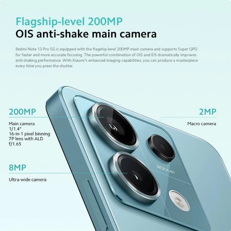 Global Firmware Xiaomi Redmi Note 13 Pro 5G Smartphone 128GB/256GB ROM Snapdragon 7s Gen 2 67W Turbo Used Phones no charger