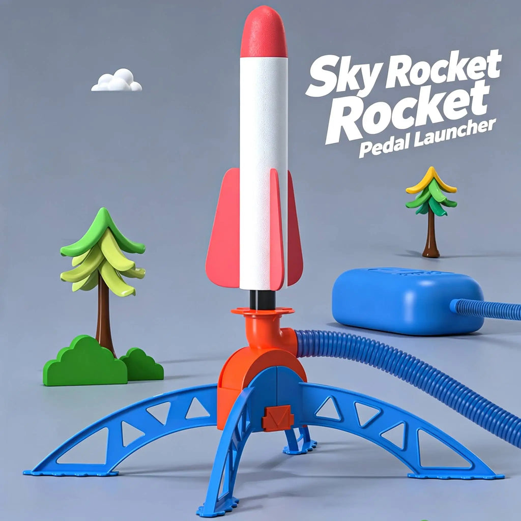 Outdoor rocket kit, equipped with 3 rocket launchers with lights, pneumatic jump launchers, and picnic hand components
