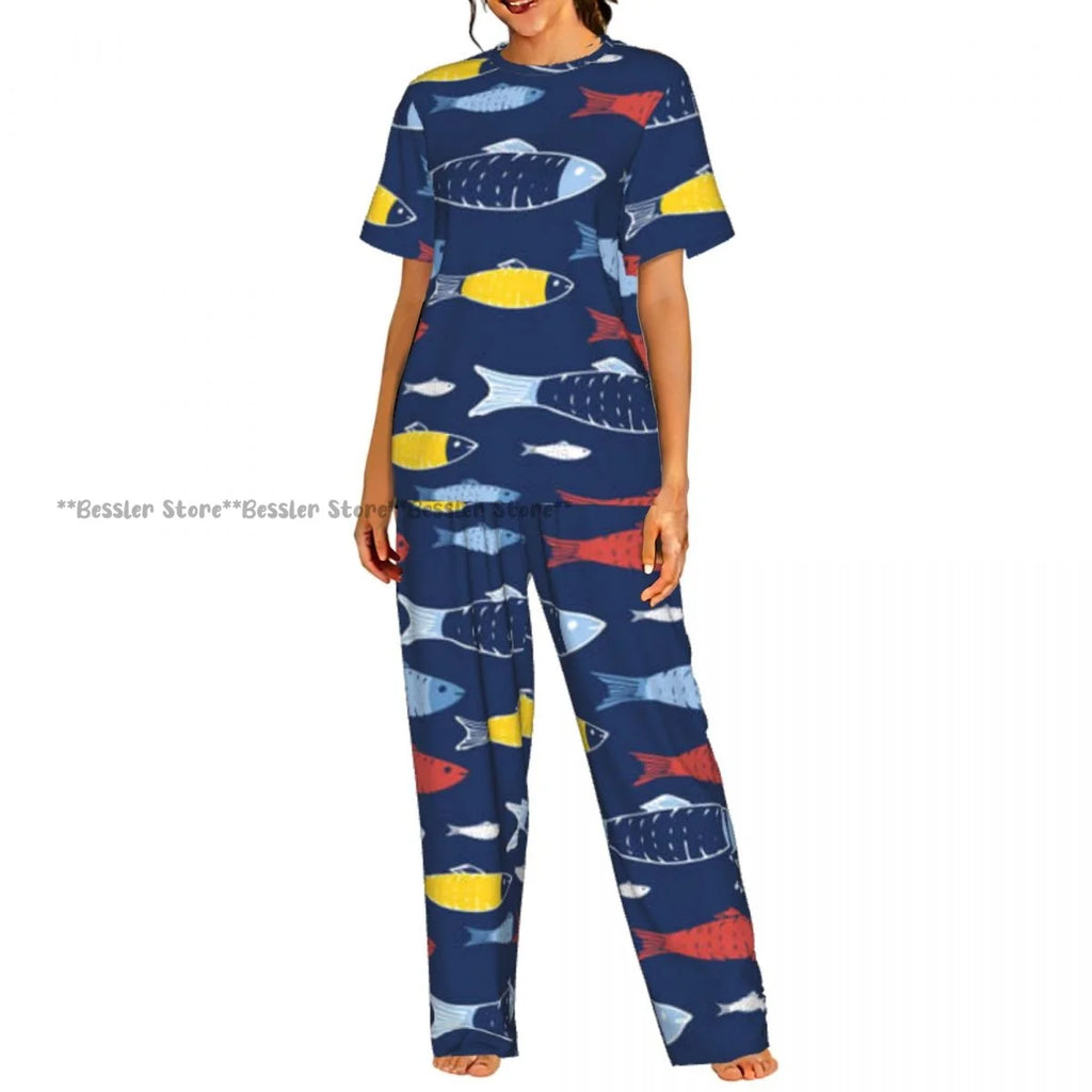 Women's Colorful Fish short sleeve trousers casual pajamas set