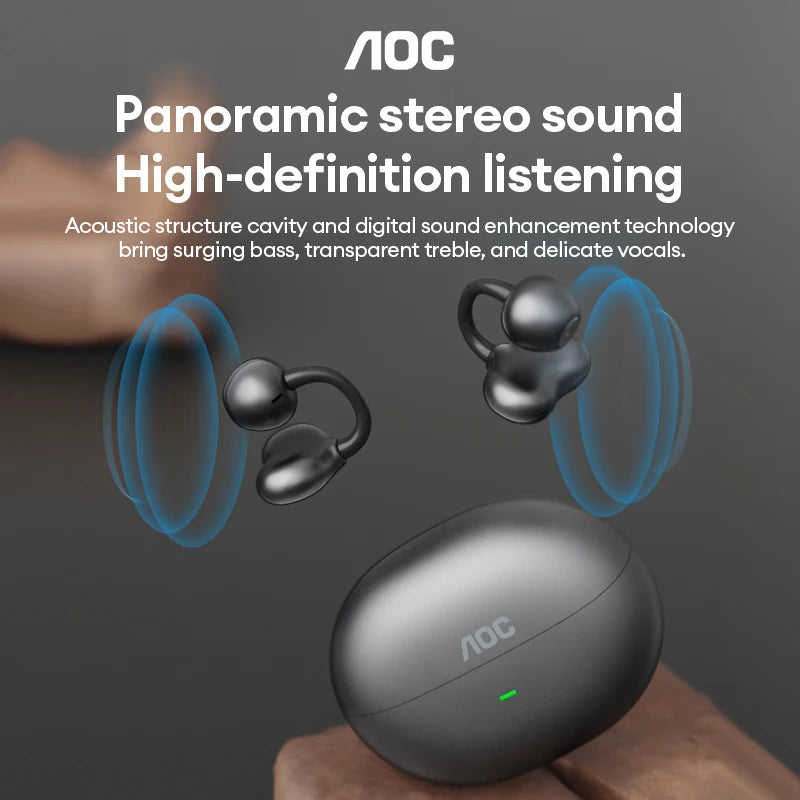 AOC ACD2544 Wireless Bluetooth Ear Clip Earbuds Open Ear Headphone Surround Stereo Sound Low Delay Gaming Music Earphones Choice
