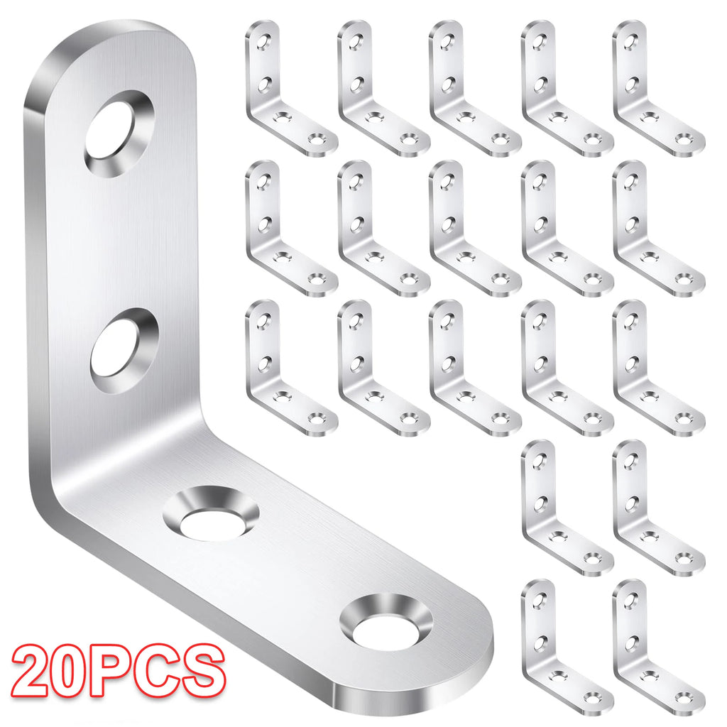 20PCS L Brackets Stainless Steel Corner Braces with Screws, 90° Right Angle Shelf Supports for Wood Furniture accessories, Table
