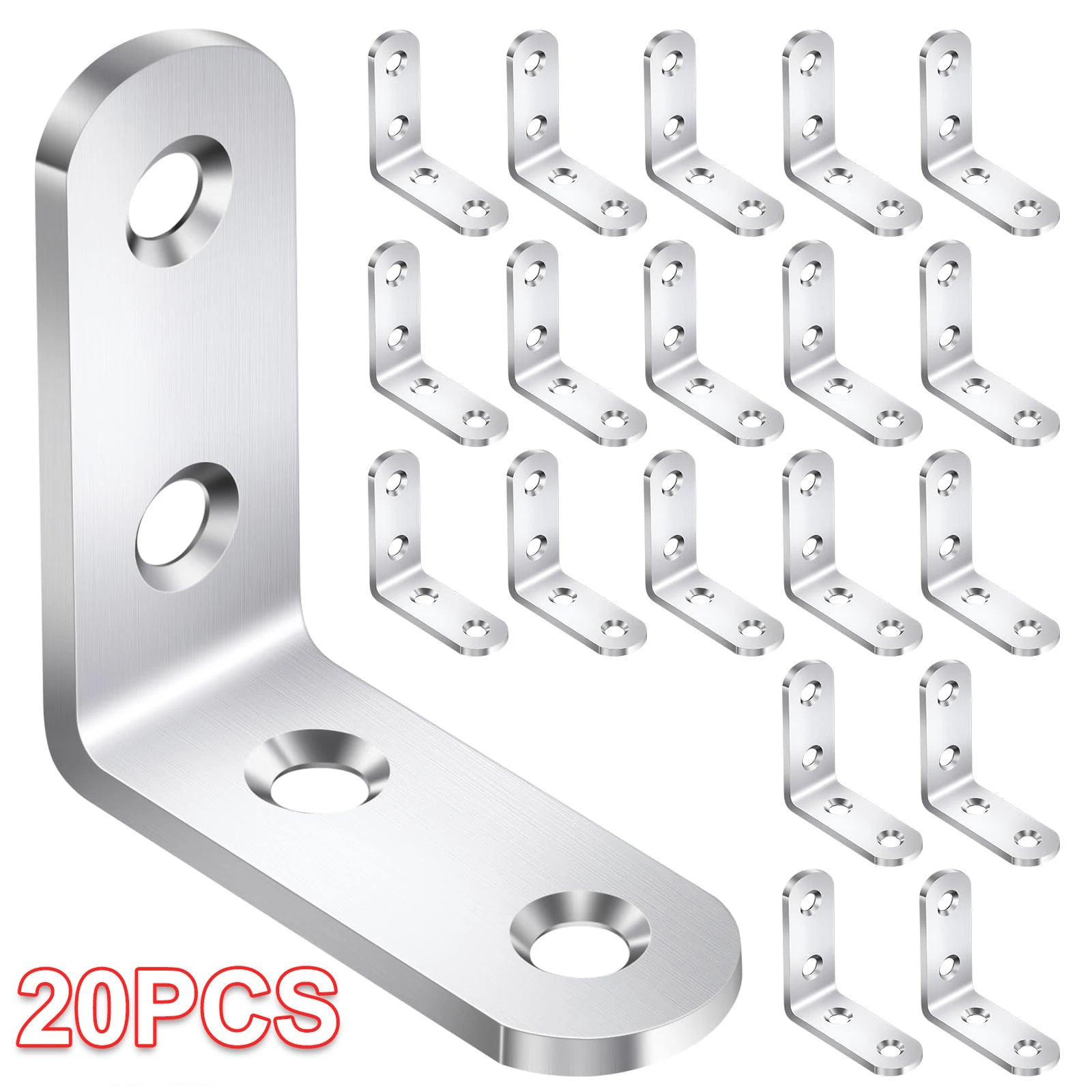 20PCS L Brackets Stainless Steel Corner Braces with Screws, 90° Right Angle Shelf Supports for Wood Furniture accessories, Table